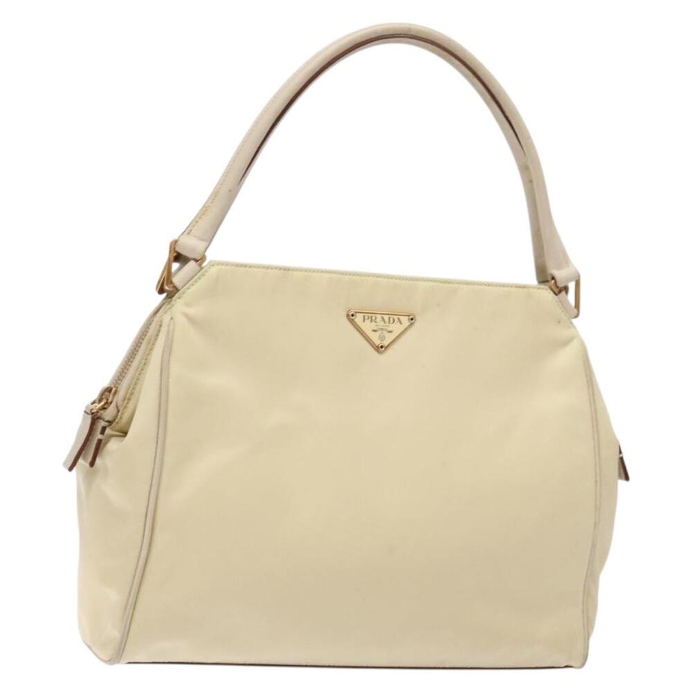 PRADA Hand Bag Nylon Beige Gold